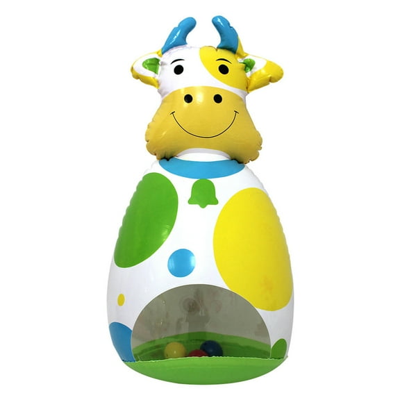 Inflatable Cow Toy with Built-in Bells Tumbler Design for Interactive Play PVC Material Durable and Portable for Indoor Outdoor Use Shape with 3 Balls Inside for Entertainment