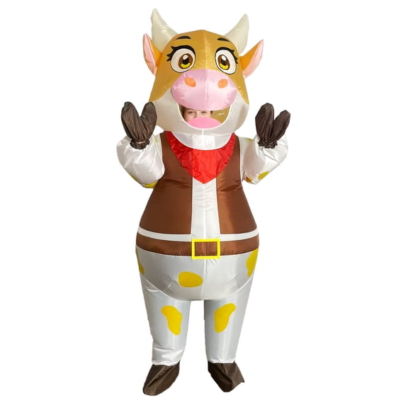 Inflatable Cowboy Cow Costume - Western-Themed Farm Animal Outfit For Parties & Events,Height 4'11"-6'3",Cow