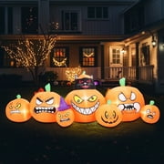 7FT Halloween Inflatable Pumpkin Outdoor Decorations with Build-in LEDs,7 Pcs Pumpkin Blow Up Yard Decor,Inflatable Pumpkin for Outside with Witch's Cat for Holiday Garden Lawn