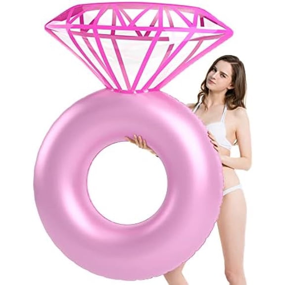 Inflatable Diamond Ring Pool Float - Engagement Ring Bachelorette Party Float Stagette Decorations Swimming Tube Floaty Outdoor Water Lounge Floats for Adults Pink