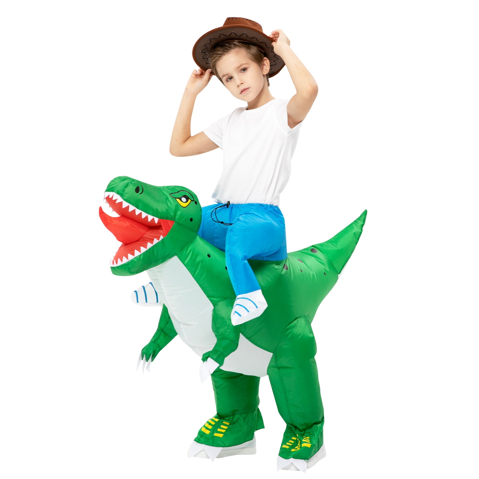 Inflatable Dinosaur Costume for Kids 3'11"4'11", Riding a Dinosaur