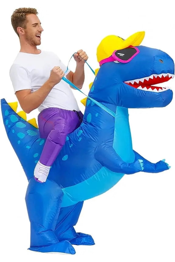 Inflatable Dinosaur Rider Costume - Blue T-Rex Blow-Up Outfit for Halloween, Parties & Events | Fits Height (4.9-6.2 ft)