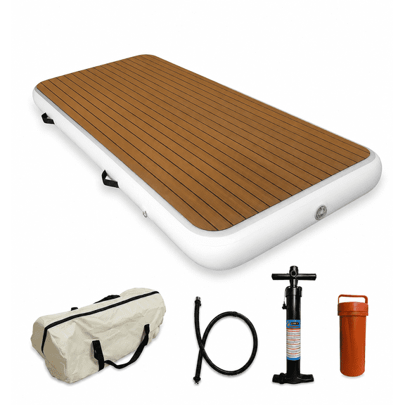Inflatable Dock Platform, 9 ft 10 in x 3 ft 3 in Floating Water Platform with Non-Slip EVA Surface, Reinforced PVC, Includes Pump, Carry Bag and Repair Kit for Boats, Yachts and Jet Skis