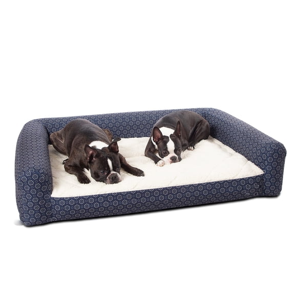 Inflatable Dog Bed, Lightweight Air Mattress for Pets, Orthopedic Air Dog Sofa Bed, Durable & Waterproof, Indoor/Outdoor, Camping, Travel, Navy/Geo Flower Medium 27 X 36 Inches, Blue