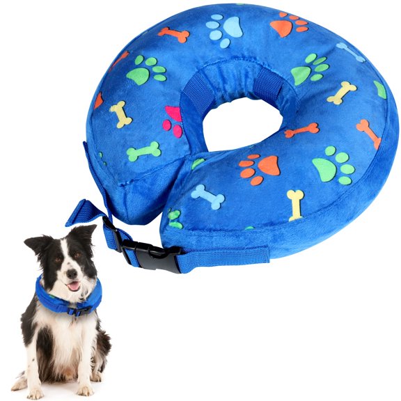Inflatable Dog Cone Collar Alternative After Surgery, Soft Dog Cone for Large Dogs, Neck Recovery Donut ECollar Recovery Collars Stop Licking, Large, Blue