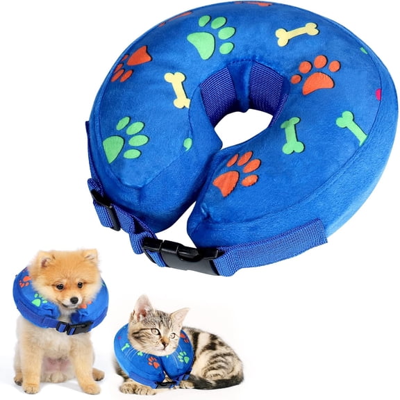 Inflatable Dog Cone Collar Alternative After Surgery, Soft Dog Cone for Small Dogs and Cats, Neck Recovery Donut ECollar Recovery Collars Stop Licking, Small, Blue