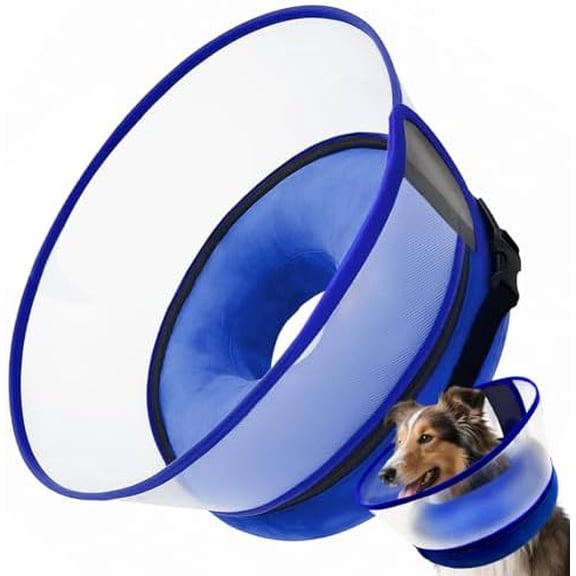 Inflatable Dog Cone Collar with Detachable Sturdy Shield,Soft&Lightweight-Ideal for Post-Surgery Recovery and Daily Wear,Suitable for Small Medium Large Dog Breeds(Blue,L)