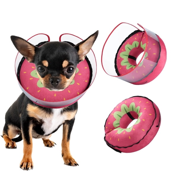 Inflatable Dog Cone Collar for Small Pet Removable Transparent Cover, Flannel Recovery Cone Protective Dog Donut Collar after Surgery for Small Dogs Cats, Neck 6"-9" (XS)