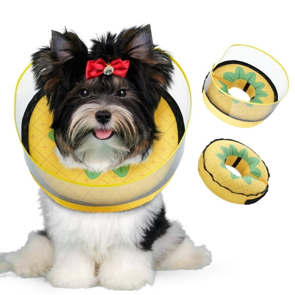 Inflatable Dog Cone Collar w/Removable Transparent Cover, Soft Recovery Pet Cone Protective Dog Donut Collar after Surgery for Small Dog Cats Neck 6"-9" (XS)