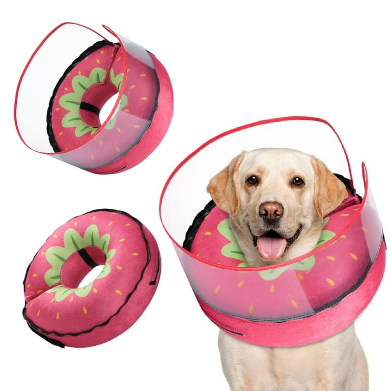 Inflatable Dog Cone Collar w Removable Transparent Cover Soft Flannel Recovery Pet Cone Protective Dog Donut Collar after Surgery for Small Dog Cats