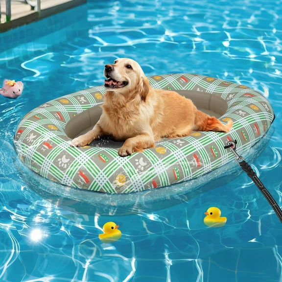 Inflatable Dog Float for Large Dogs, Up to 180 Lbs, Foldable & Puncture-Resistant Doggy Float for Pool, Portable Dog Float Bed Pet Swimming Accessory, Pet-Friendly Outdoor Fun, Brown