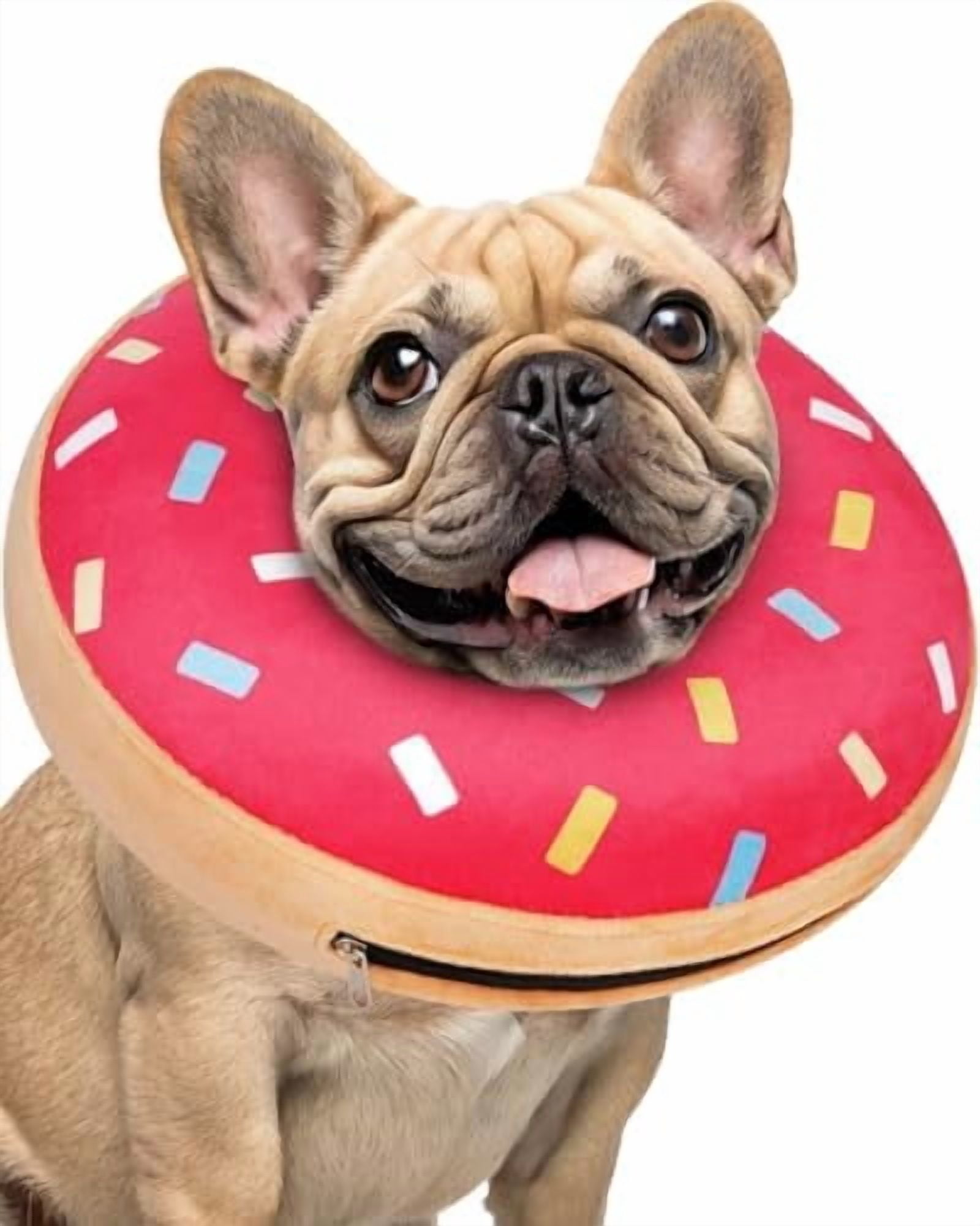 Inflatable Dog Pillow Cone Collar After Surgery, Donut Soft Neck Cone for Beagle French Bulldog Medium Plus Dogs, etc, Recovery E Collar to Stop Pink Donut