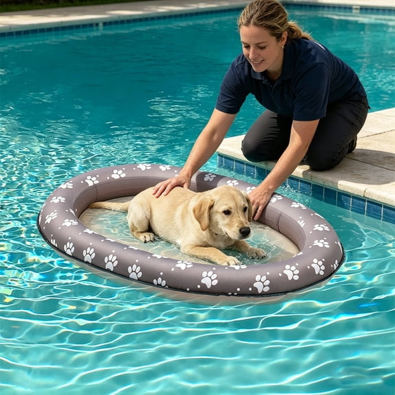 Inflatable Dog Pool Float 95x65cm Summer Water Lounger With Mesh Bed And Leash Hook For Dogs (37.4*25.6 Inches)
