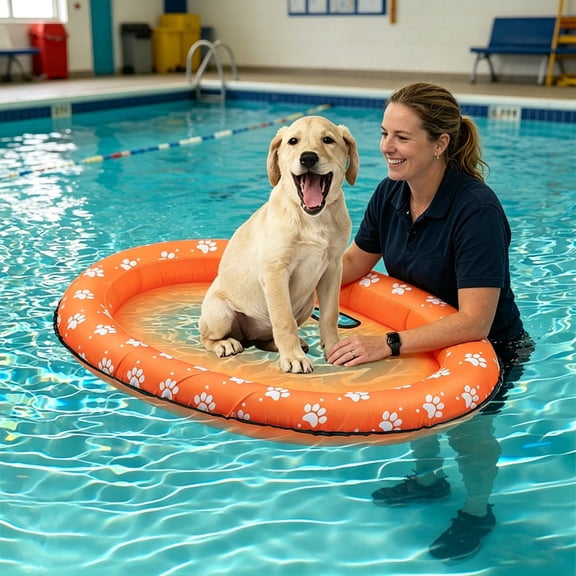 Inflatable Dog Pool Float 95x65cm Summer Water Lounger With Mesh Bed And Leash Hook For Dogs (37.4*25.6 Inches)