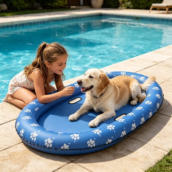 Inflatable Dog Pool Float, Pet Water Lounger with Mesh Bed and Leash Hook, Summer Swimming Raft for Small Medium Dogs - Durable Pool Accessory for Lake (Blue)