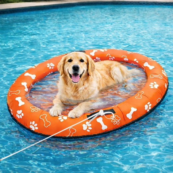 Inflatable Dog Pool Float with Rope, 53x36 Inch Oval Raft for Dogs up to 80lb