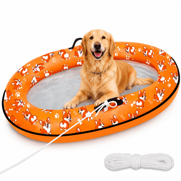 Inflatable Dog Pool Float with Rope, Portable Puppy Raft for Pool or Lake, Up to 80 lb