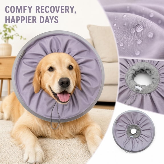 Inflatable Dog Recovery Collar with Adjustable Drawstring, 1-Pack, Gray, for Dogs and Cats Post Surgery, Soft Cone Alternative