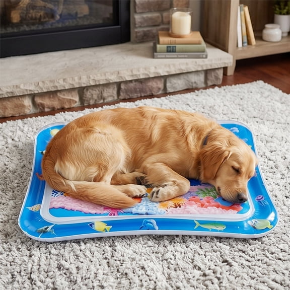 Inflatable Dog Water Chilling Mat,37x29.5" Leakproof Sensory Play Pet Bed Lounger with Floating Toys, Indoor Outdoor Summer Cooling Sofa