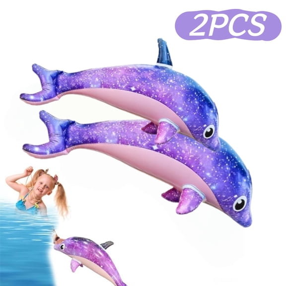 Inflatable Dolphin Cute Star Clear Inflatable Dolphin Toy Thickened Pool Float Purple Water Toy for Swimming Pool Funny Inflatable Dolphins for Kids Adults Summer Pool Beach Water Play 2PCS
