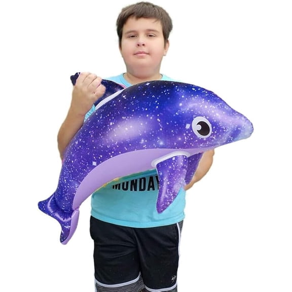 Inflatable Dolphin, Cute Starlit Sky Inflatable Dolphin gift, Thickened Pool Float Mat