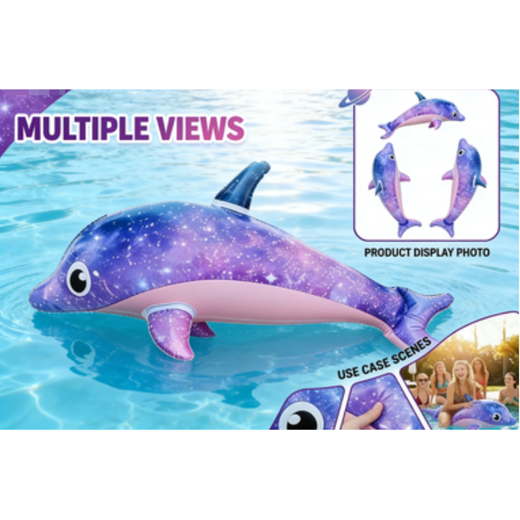 Inflatable Dolphin, Cute Starlit Sky Inflatable Dolphin gift, Thickened Pool Float Mat