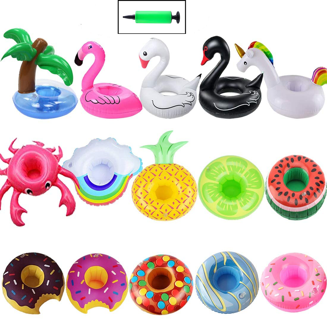 PANuYIN Multicolor Inflatable Pool Drink Holder Float, 12 Pack