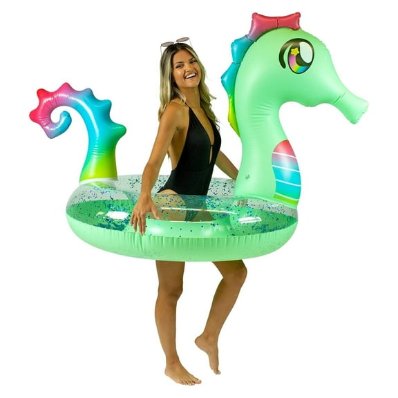 Inflatable Drink Pool Float Tube Seahorse with Drink Float inch Swim Ring