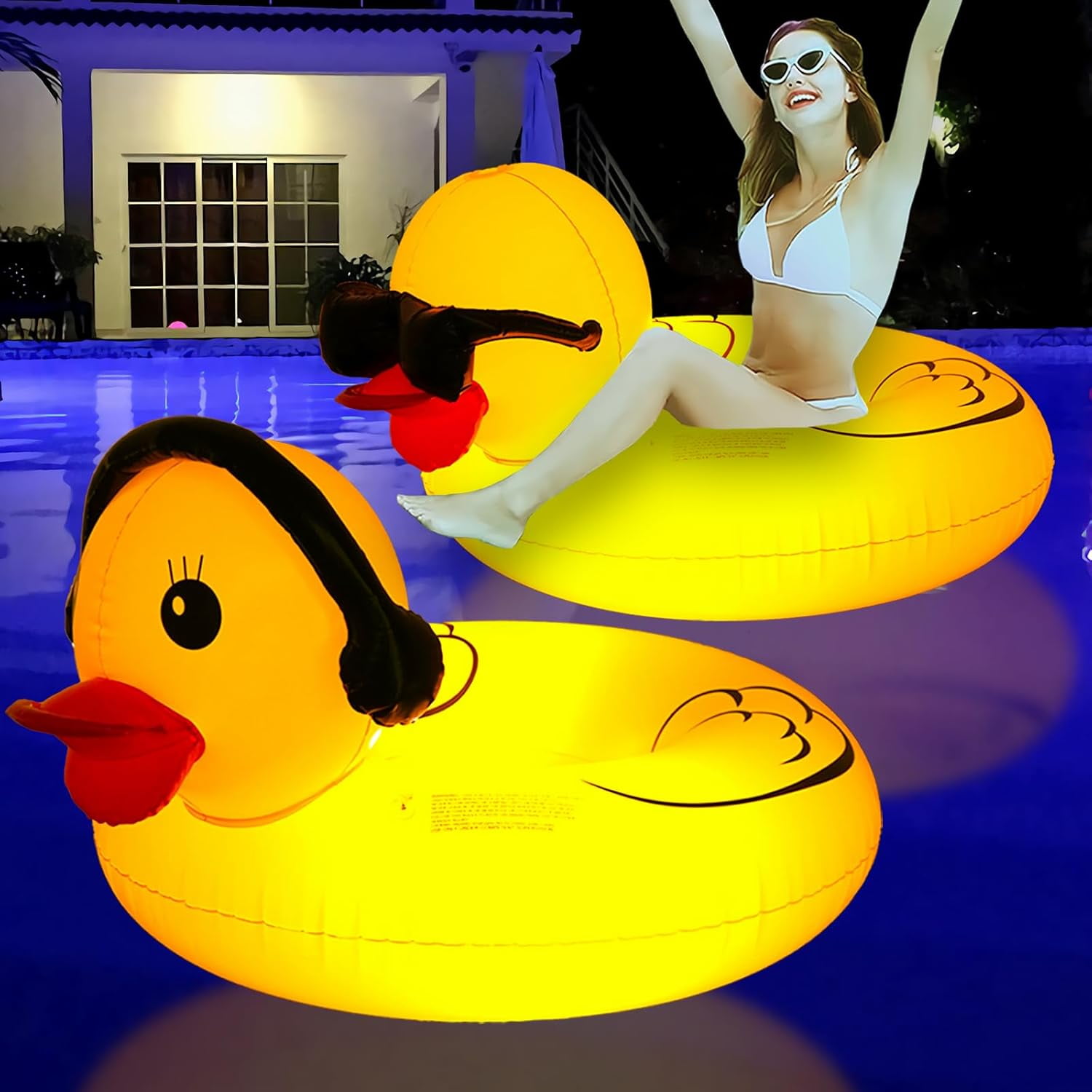Inflatable Duck Pool Float with Colorful Lights, LED Color