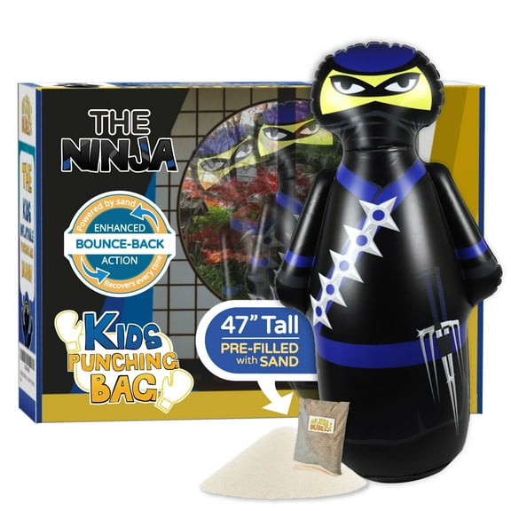 INFLATABLE DUDES Black and Blue Ninja 47 inches - Kids Punching Bag | Filled with Sand