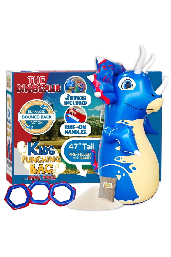 - Blue Dinosaur 47 inches -Kids Punching Bag, Ring Toss, & Ride-on