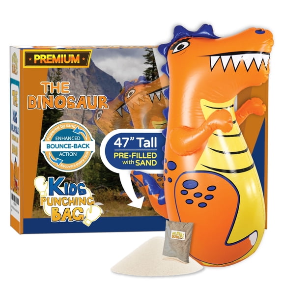 INFLATABLE DUDES Orange Dinosaur 47 Inches -Kids Punching Bag | Filled with Sand