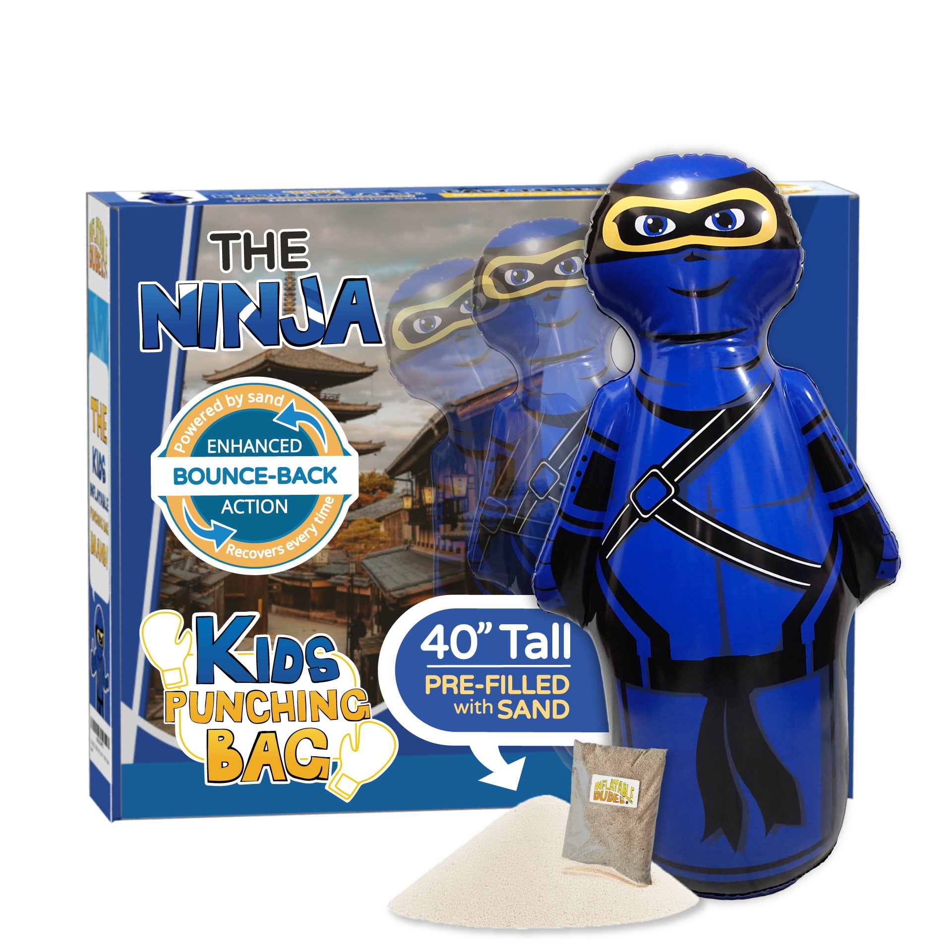 Inflatable Dudes) Small Blue Ninja 40 Inches -Kids Punching Bag