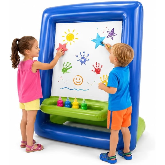 Inflatable Easel for Kids, Double Sided Inflatable Paint Easel, Outdoor Paint Station, Heavy Duty PVC Art Easel with Air Pump, Water Fillable Base, Washable Painting Board