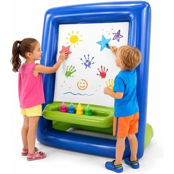 Inflatable Easel for Kids Washable Outdoor Paint Station with Pump | Heavy-Duty PVC Inflatable Paint Easel With Air Pump. Features Water Fillable Base For Outdoor Stability
