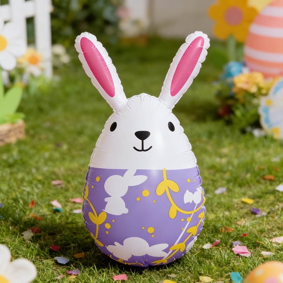 Inflatable Easter Bunny 16 Inch Easter Eggs Rabbit Decorations Outdoor Blow up Colorful Bunny Ornaments for Spring Holiday Garden Yard Lawn Porch Fireplace Indoor Outside Home Party Decor (Purple)