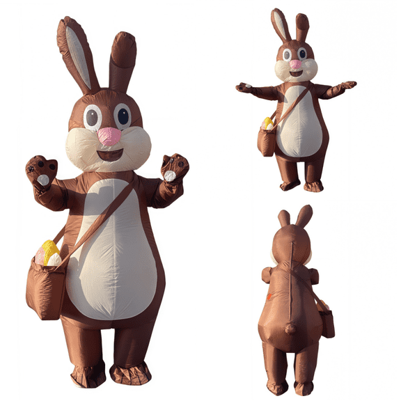 Inflatable Easter Bunny Costume - Brown Rabbit Outfit With Egg Bag For Holiday Parties & Events,Height 4'11"-6'3",Rabbit