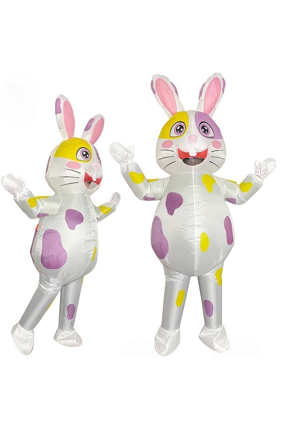 Inflatable Easter Bunny Costume For Adults - Colorful Spotted Rabbit Party Outfit,Height 4'11"-6'3"