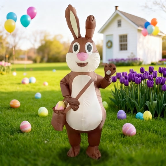 Inflatable Easter Bunny Costume For Adults - Cute Rabbit Party Outfit With Egg Bag,Height 59"74.8",Bunny