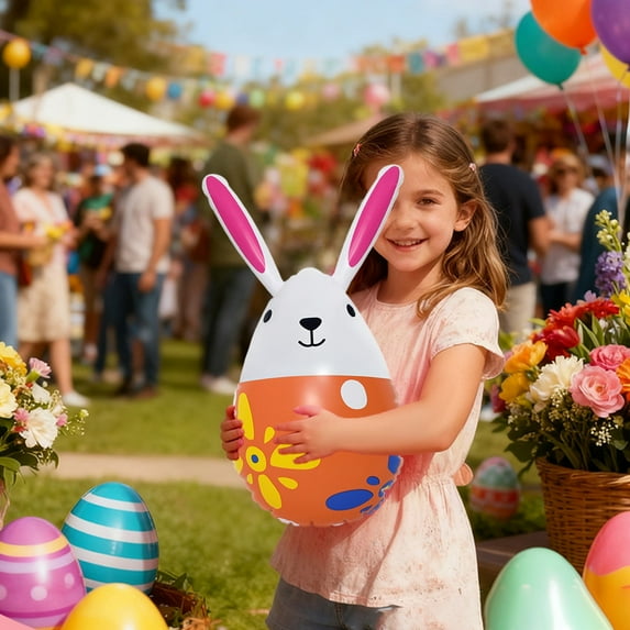 Inflatable Easter Bunny Egg Balloon - Outdoor Yard Decoration Bunny Egg Lawn Ornament, Inflating Easter Decor for Garden and Party Display