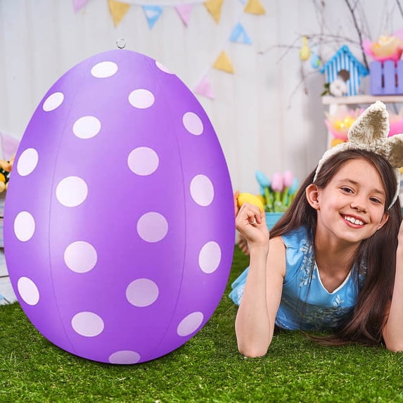 Inflatable Easter Eggs with Polka Dot Design, 24" Large Colorful Outdoor Decorations for Yard, Garden, Party and Spring Holiday Display