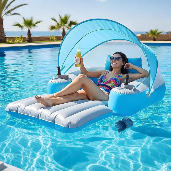 Inflatable Electric Motorized Pool Float With Detachable Sun Canopy | 360 Rotatable Lounger,Heavy Duty Pool Raft,Max 300LBS,for Pools, Lakes And Pool Parties