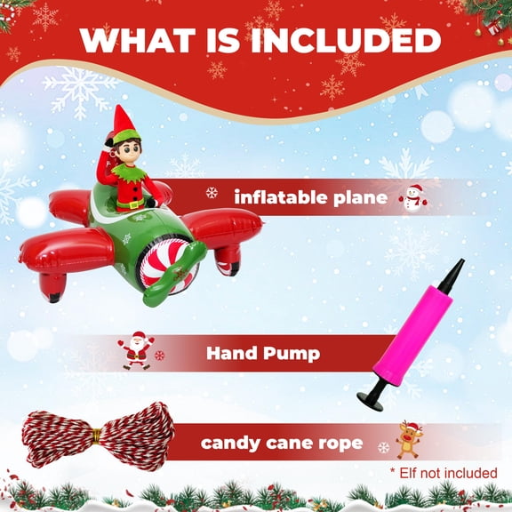 Inflatable Elf Plane Holiday Decor 10x6x3 Inches with Pump and Tether