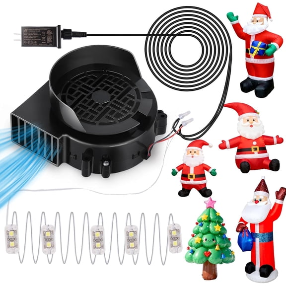 Inflatable Fan Replacement, 1.7A Air Fan Blower with 2.0A Adapter and 5 LEDs Bulbs Light Strings for Halloween, Thanksgiving and Christmas Inflatables (IP68 Waterproof, 5.0 * 5.0'')
