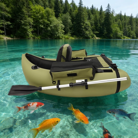 Inflatable Fishing Boat 286 lbs Capacity 1-Person Portable Kayak with Adjustable Backrest for Lake, River, Ocean Fishing