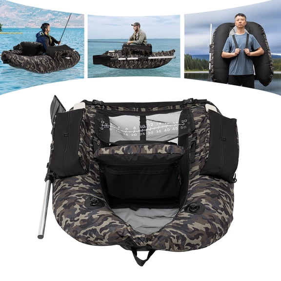 Inflatable Fishing Float Tube Portable Fishing Boat with Air Pump 286LBS Belly Boat U-Shaped Inflatable Boat with Adjustable Straps for Lakes Rivers Creeks (Camouflage)