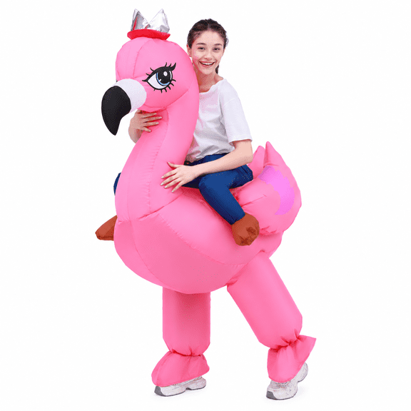 Inflatable Flamingo Costume for Adults, Funny Ride on Pink Flamingo Suit for Men Women, Halloween Party Cosplay Outfit