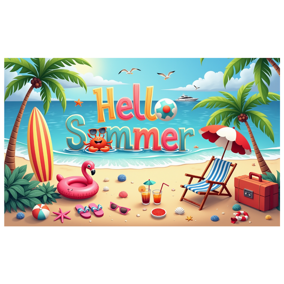 Inflatable Flamingo Summer Banner Beach Scene Vibrant Colors Palm Trees for Outdoor Party Vacation Decoration