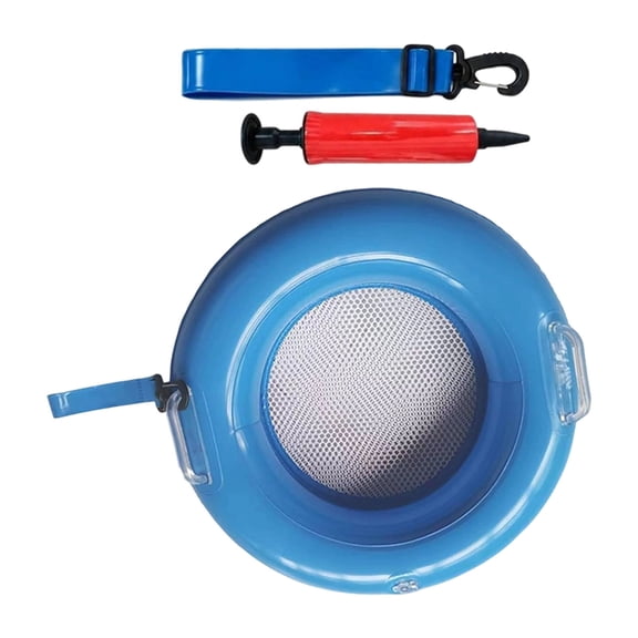 Inflatable Floating Beach Sand Sieve with Retractable Handle and Wrist Strap, Lightweight PVC Mesh Strainer for Kids and Adults, Perfect for Shark Tooth Finding, Seashell Collecting