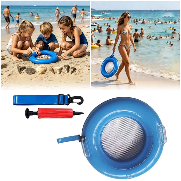 Inflatable Floating Beach Sifter with Retractable Handle Mesh Screen for Shells and Shark Teeth Collecting 15.7 Inch